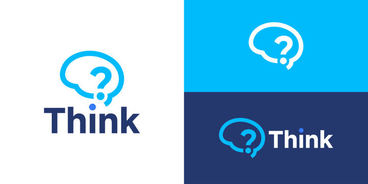 Creative simple think logo template. Brain with question mark symbol logo design vector illustration.
