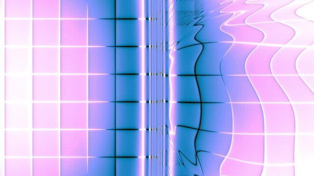 Abstract geometric grid animation with glowing pink and blue light waves