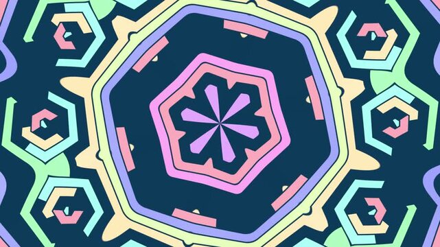 Abstract kaleidoscope pattern animation with colorful geometric shapes