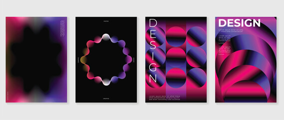 Obraz na płótnie Canvas Abstract gradient poster background vector set. Minimalist style cover template with vibrant perspective 3d geometric prism shapes collection. Ideal design for social media, cover, banner, flyer.