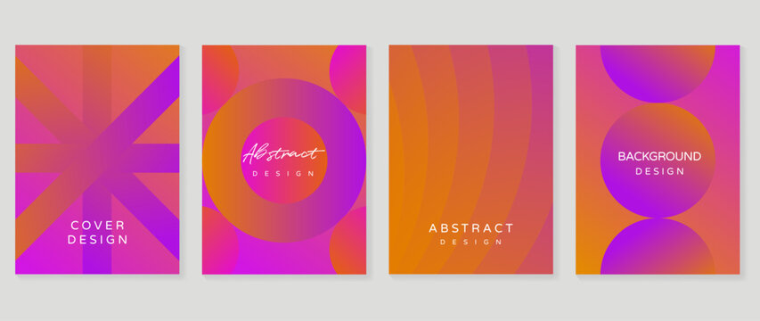 Abstract gradient poster background vector set. Minimalist style cover template with vibrant perspective 3d geometric prism shapes collection. Ideal design for social media, cover, banner, flyer.