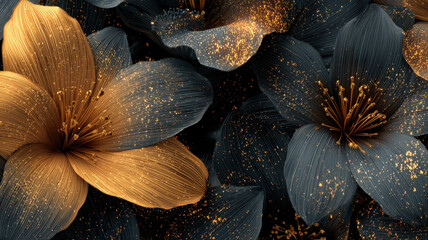 Naklejka premium Abstract golden flowers, floral design for prints, postcards or wallpaper