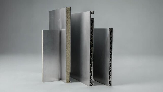 Medium shot of hybrid steelcomposite panels showcasing sleek lightweight structural elements with seamless integration of metal and advanced composite materials for modern