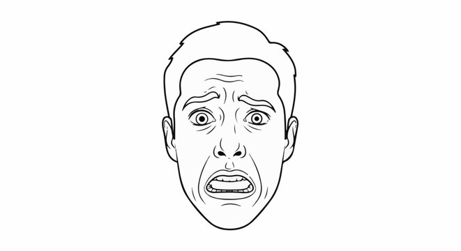 A close-up illustration of a distressed face with wide eyes and an open mouth