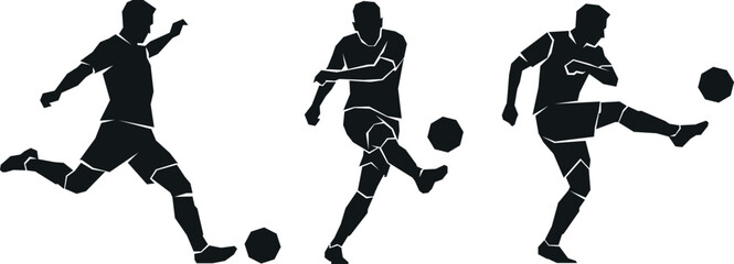 Three silhouettes of soccer players kicking © Luiz