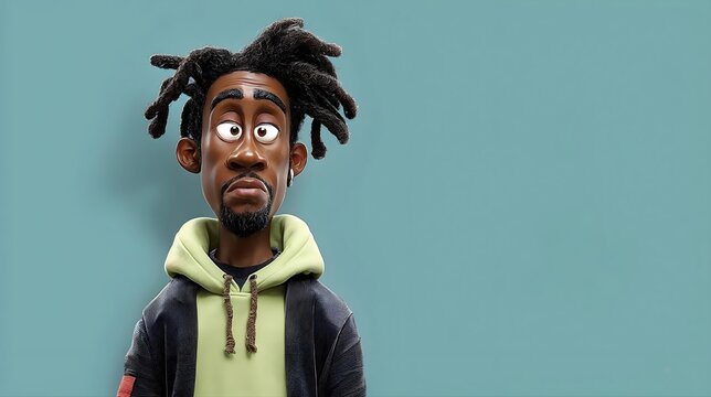 Personnage 3D stylis&eacute; avec dreadlocks portant un sweat &agrave; capuche vert
