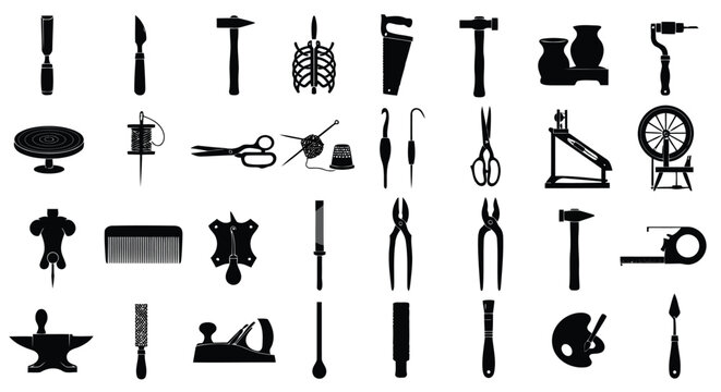 Historical and modern tools and implements collection displayed in icon form Vector