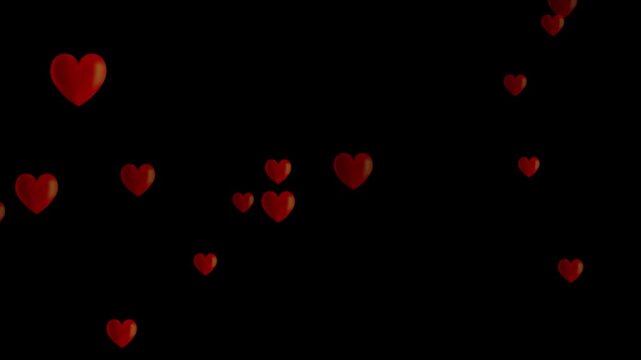 Floating Red Hearts Animation on Black Background