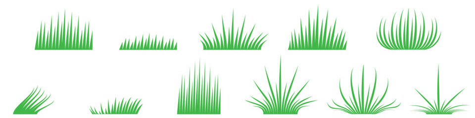 Fototapeta premium Variety of green grass silhouettes vector set. Vector on white background