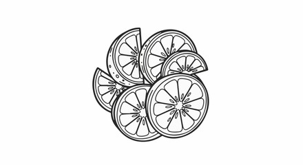 Fototapeta premium A black and white illustration of sliced citrus fruits in a pile
