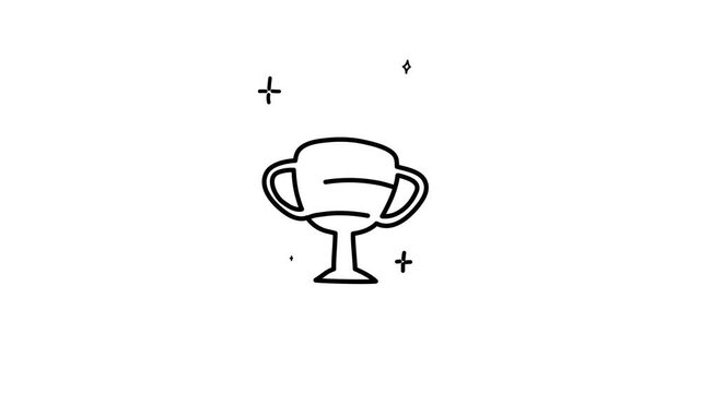 A simple line drawing of a trophy cup with two handles and a star doodle animated 4k stock video