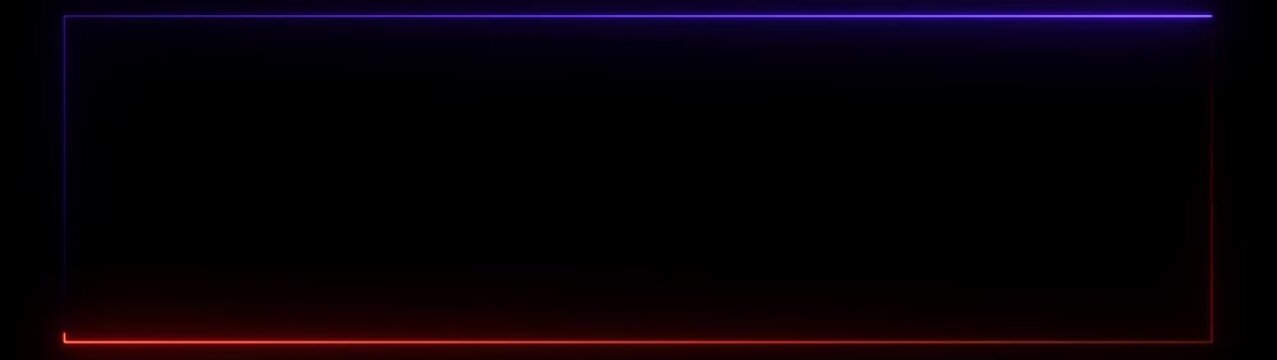 Illuminated rectangular border composed of bright neon light in purple and red hues set against a completely black void, offering a vibrant and modern visual