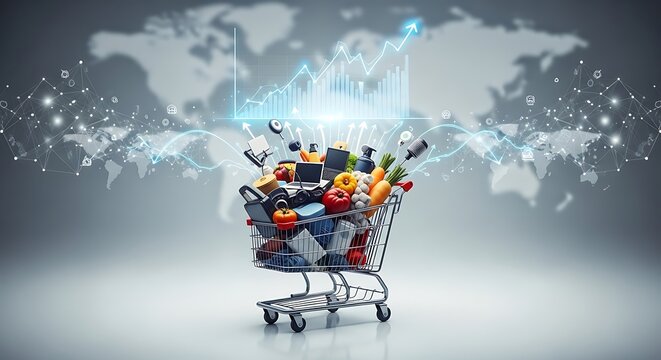 ecommerce growth global shopping cart online retail analytics consumer behaviour digital commerce concept transparent background.