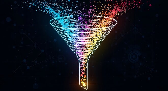 data funnel analytics visualization big data filtering process digital marketing concept.