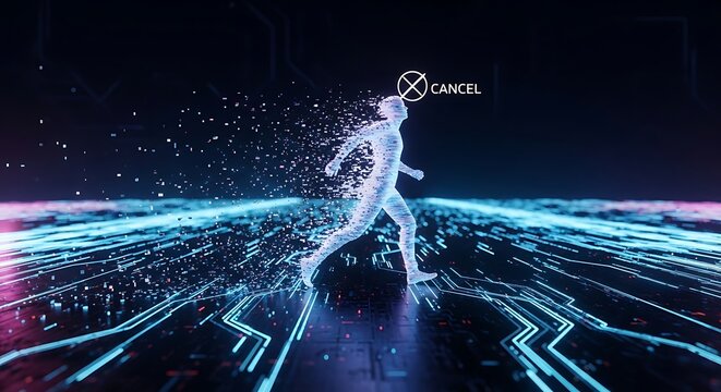 subscription cancellation concept user exit digital transformation data dissolve fintech user churn.