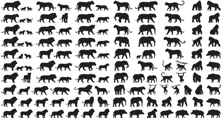 Complete Jungle Wildlife Silhouettes Set Pack. Editable Vector Stroke Illustration. featuring vector, illustration, graphic, design, silhouette, collection, set, group, icon, shape more silhouettes. © MasterTech