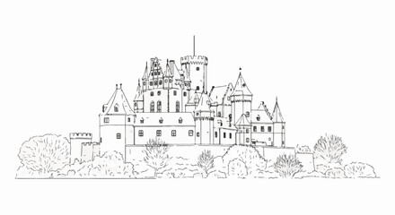 Obraz premium Sketch of a grand, imposing castle with multiple towers and turrets