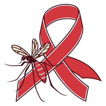 Awareness ribbon and mosquito illustration, symbolizing diseases transmitted by insects like malaria, dengue, or zika virus.