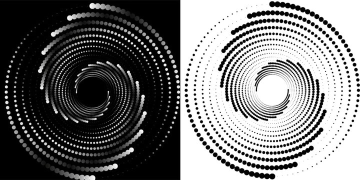 Abstract background with lines in circle. Art design spiral as logo or icon. A black figure on a white background and an equally white figure on the black side.