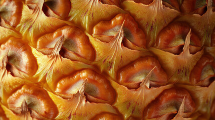 Fototapeta premium Pineapple skin texture pattern in close-up view. Abstract tropical background with natural geometric shapes.