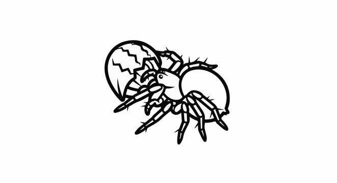 A line art drawing of a spider with its egg sac