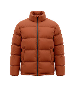 Orange padded puffer jacket isolated. Winter outerwear clothing mockup.