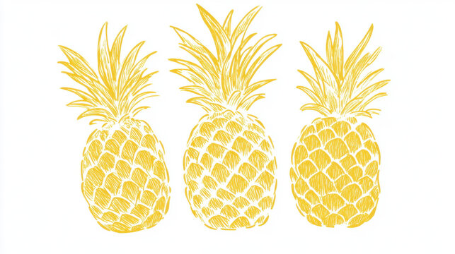 Minimal pineapple icons in golden color on clean background. Decorative tropical pattern for modern design and branding.