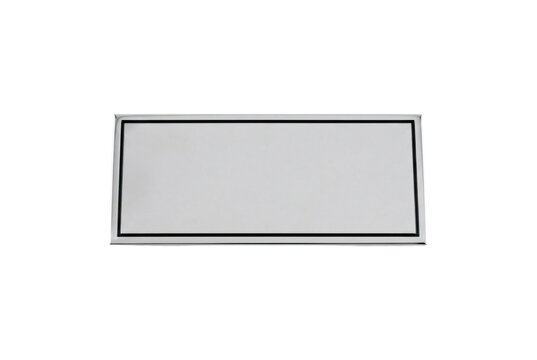 Rectangular silver plaque isolated. Blank nameplate mockup.
