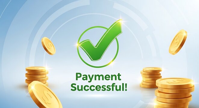 payment successful confirmation fintech transaction approval online banking money transfer success concept transparent background.