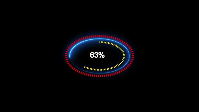 Glowing neon text number circle frame loading icon animation.