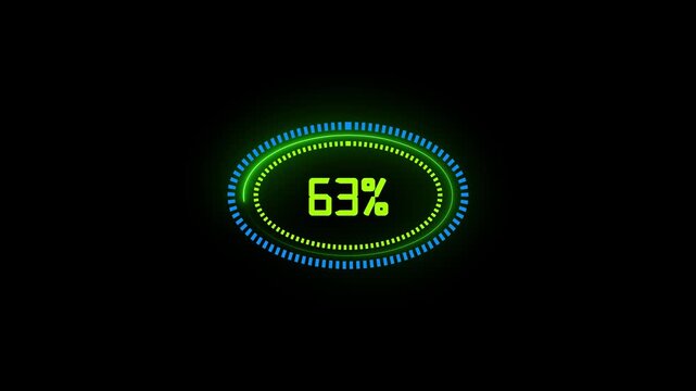 Glowing neon text number circle frame loading icon animation.