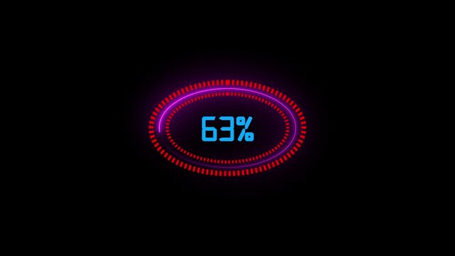 Glowing neon text number circle frame loading icon animation.