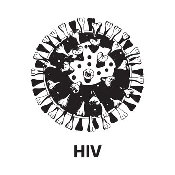 A black and white illustration depicting the structure of the hiv virus