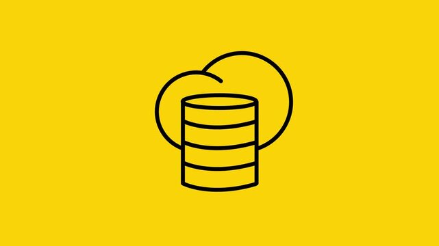 Cloud data storage animated outline icon on yellow background. Cloud computing 4k motion design animation for web, mobile and ui design