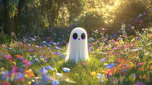 Cute Ghost in Colorful Field