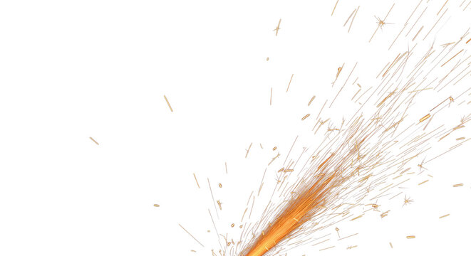 Sharp orange sparks erupt from the bottom corner, scattering across a transparent background.