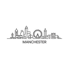 Fototapeta premium Minimalist line art depicts the manchester skyline with iconic structures