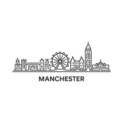 Obraz premium Minimalist line art depicting the manchester skyline with iconic landmarks