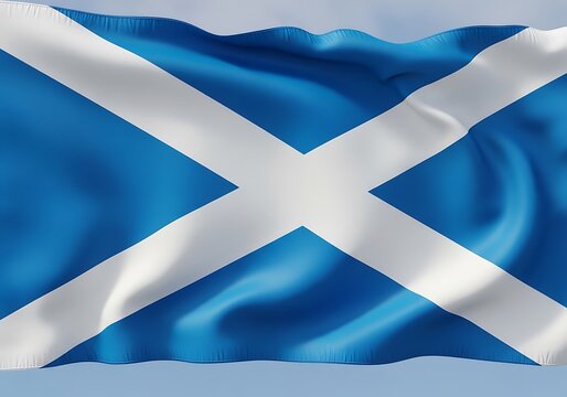 The national flag of Scotland gracefully waving in the gentle breeze under a clear sky