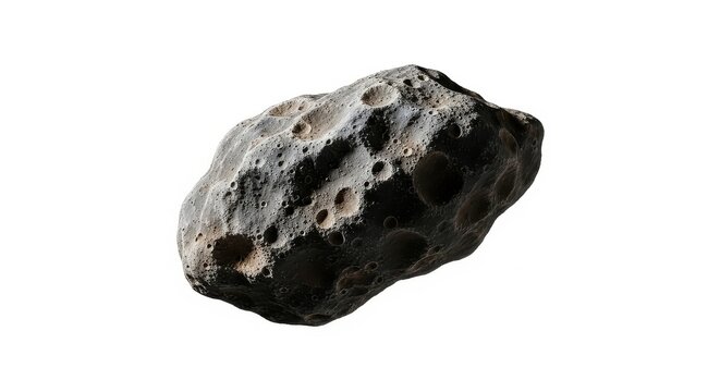 Asteroid Rock Isolated on White Background Space Object, Celestial Body, Space Exploration