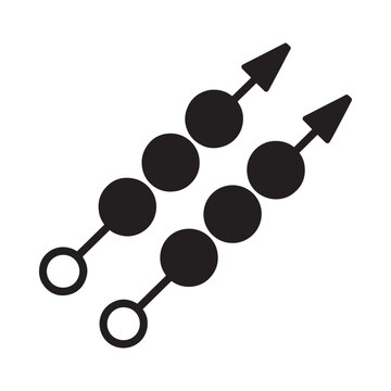 Two parallel lines of black circles with arrows one incomplete