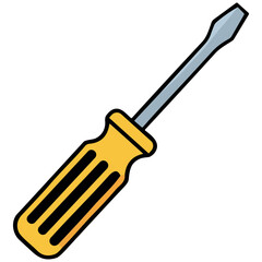 Fototapeta premium A screwdriver with a yellow handle lies on a flat surface.