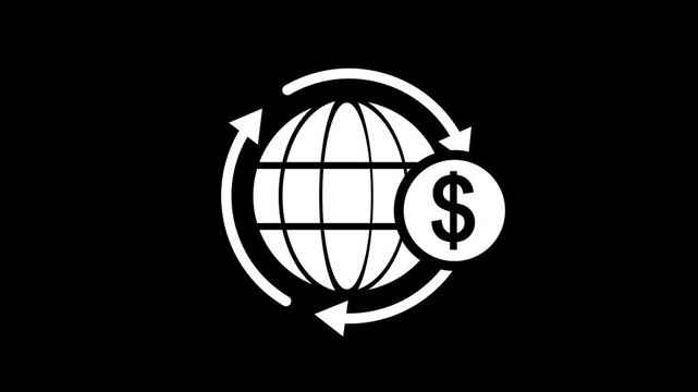 Dollar icon with world globe, International money transfer icon. world business connecting icon animation.