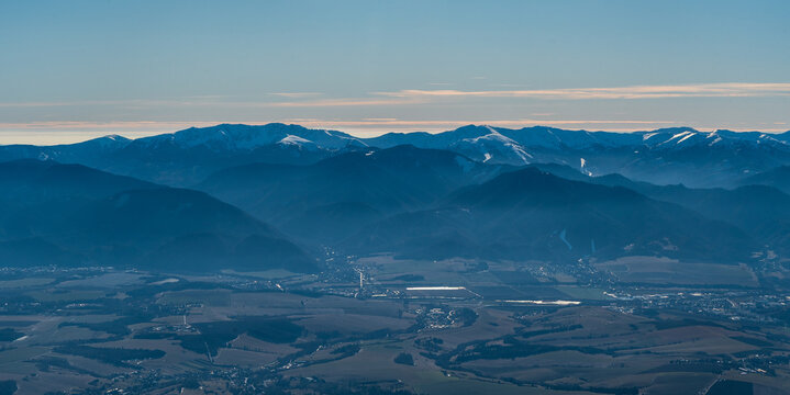 Low Tatras mountains from hiking trail between Ziarska dolina and Baranec in Western Tatras mountains in Slovakia
