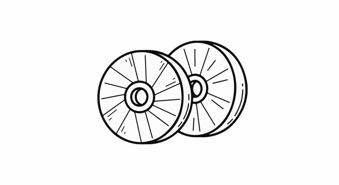 A simple black and white line drawing of two spoked wheels