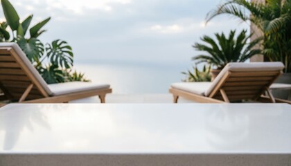 Fototapeta premium Luxury Outdoor Lounge with Ocean View for Web Design