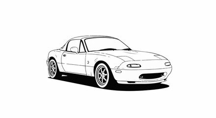 Obraz premium A minimalist black and white sketch of a convertible sports car
