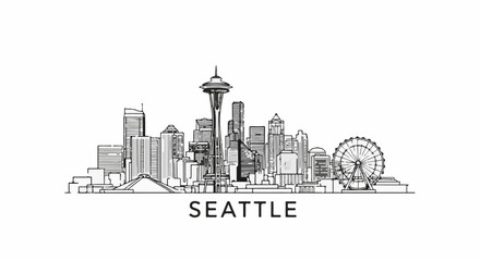Fototapeta premium A minimalist line drawing of a city skyline featuring tall buildings and a Ferris wheel