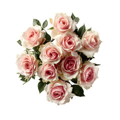 Obraz premium Elegant Bouquet of Delicate Pink Roses on a Deep Black Background View