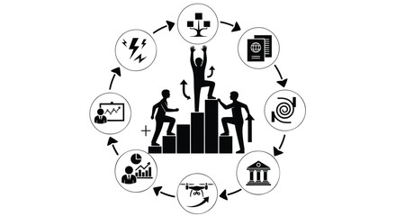 Fototapeta premium Business cycle, workflow process, management strategy, teamwork concept vector